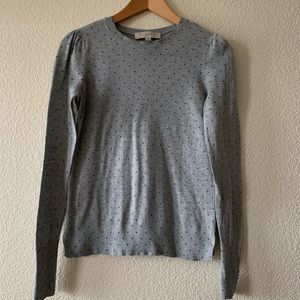 LOFT Gray Polka Dot Puff Sleeve Sweater